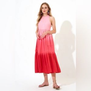 NWT Oliphant Poplin pink ombre Halter maxi dress